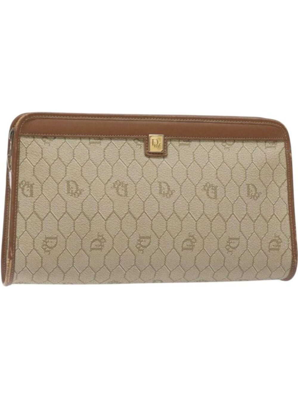 Christian Dior Honeycomb Canvas Pouch PVC Beige